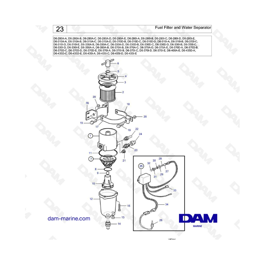 Volvo Penta D6-280 / D6-310 / D6-330 / D6-350 / D6-370 / D6-400 / D6-435 - Filtro de combustible y separador de agua