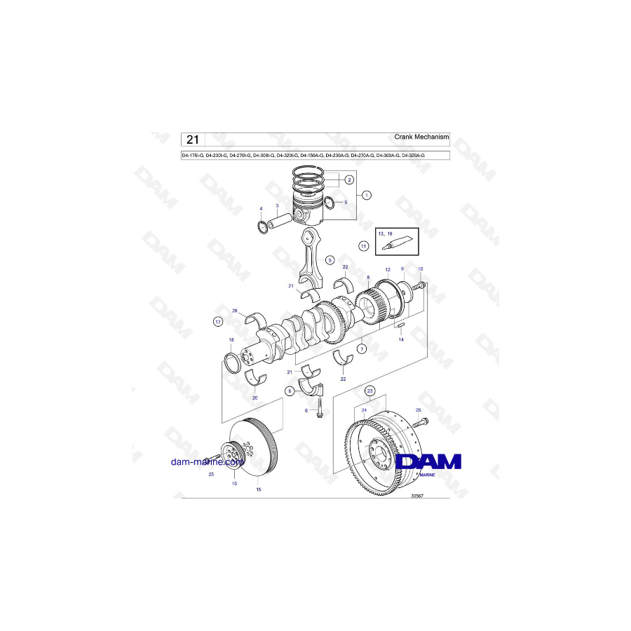 Volvo Penta D4-175I-G / D4-230I-G / D4-270I-G / D4-300I-G / D4-320I-G / D4-150A-G / D4-230A-G / D4-270A-G - Crank Mechanism