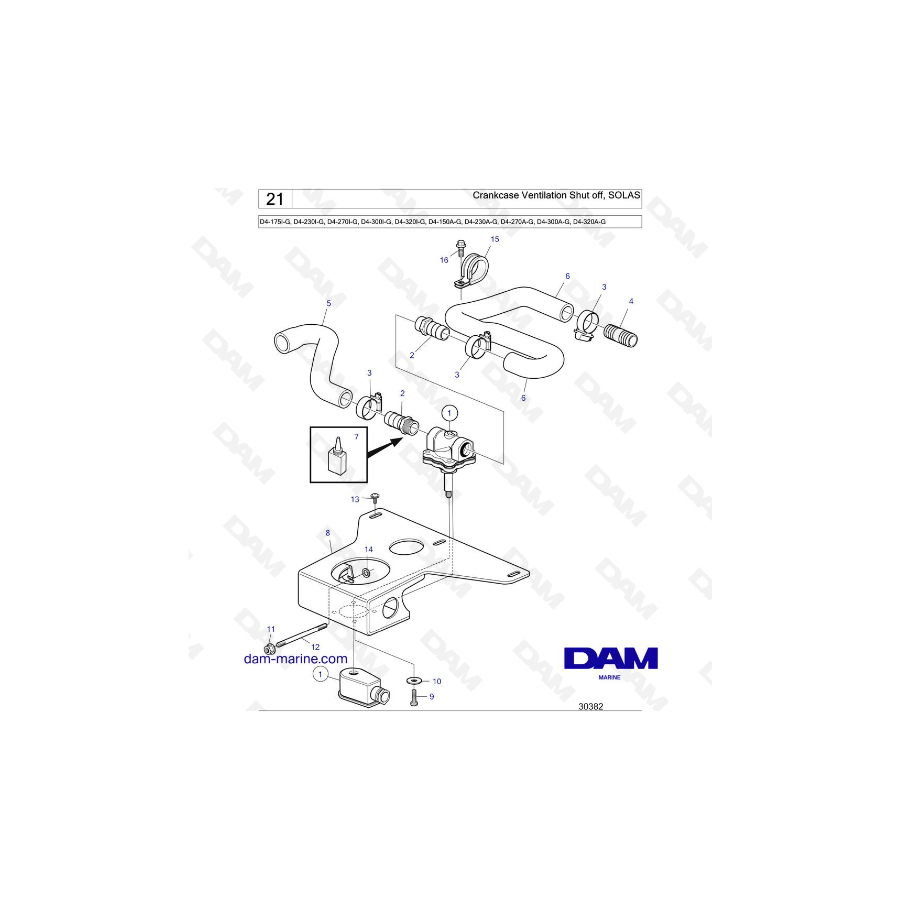 Volvo Penta D4-175I-G / D4-230I-G / D4-270I-G / D4-300I-G / D4-320I-G / D4-150A-G / D4-230A-G / D4-270A-G - Crankcase Ventilat