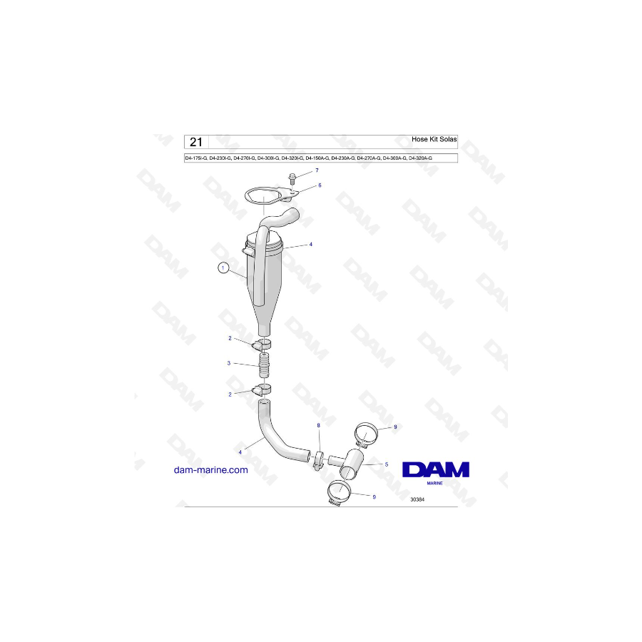 Volvo Penta D4-175I-G / D4-230I-G / D4-270I-G / D4-300I-G / D4-320I-G / D4-150A-G / D4-230A-G / D4-270A-G - Hose Kit So