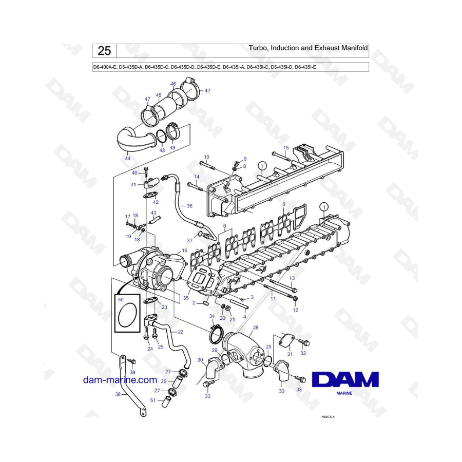 Volvo Penta D6-400 / D6-435 - Colector Turbo, Admisión y Escape