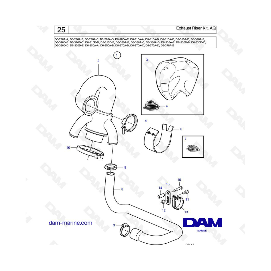 Volvo Penta D6-280 / D6-310 / D6-330 / D6-350 / D6-370 - Kit elevador de escape, AQ