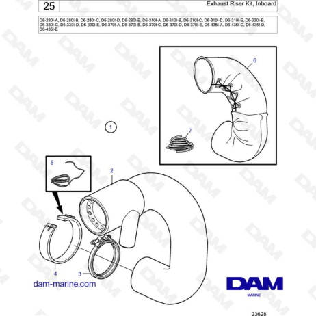 Volvo Penta D6-280 / D6-310 / D6-330 / D6-350 / D6-370 / D6-400 / D6-435 - Exhaust riser kit, inboard