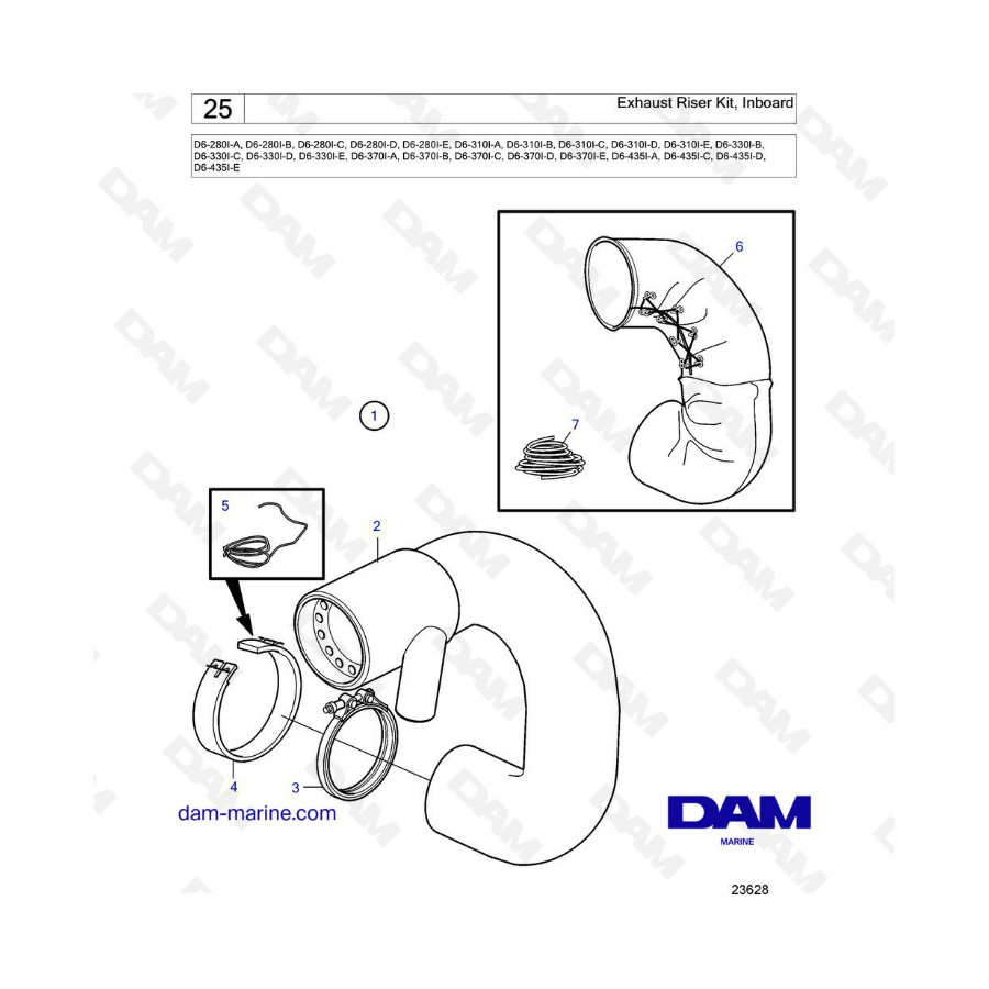 Volvo Penta D6-280 / D6-310 / D6-330 / D6-350 / D6-370 / D6-400 / D6-435 - Exhaust riser kit, inboard