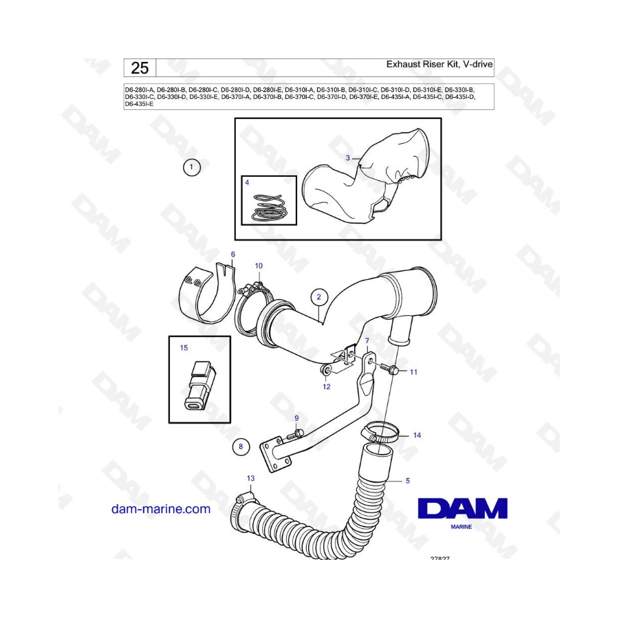 Volvo Penta D6-280 / D6-310 / D6-330 / D6-350 / D6-370 / D6-400 / D6-435 - Exhaust riser kit, v-drive