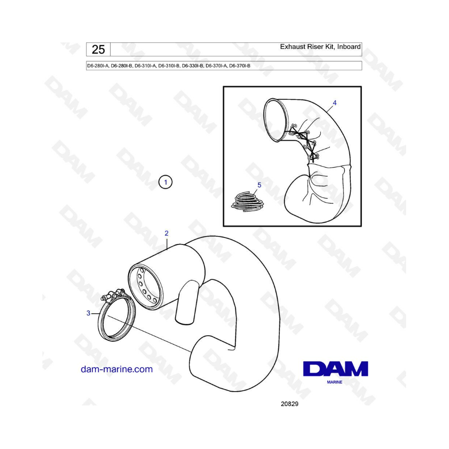 Volvo Penta D6-280 / D6-310 / D6-330 / D6-350 / D6-370 / D6-400 / D6-435 - Exhaust riser kit, inboard 