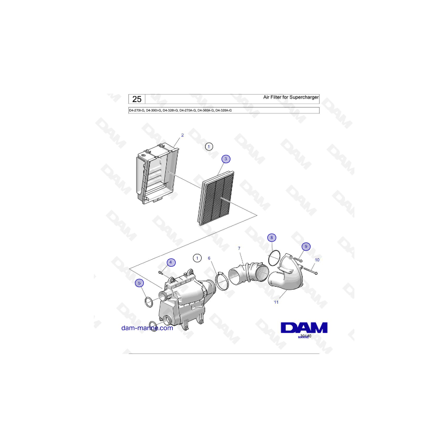 Volvo Penta D4-175I-G / D4-230I-G / D4-270I-G / D4-300I-G / D4-320I-G / D4-150A-G / D4-230A-G / D4-270A-G - Air Filter for Sup