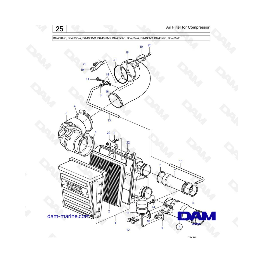 Volvo Penta D6-400 / D6-435 - Filtro de aire para compresor