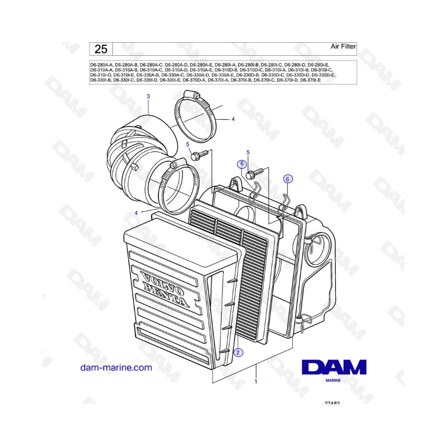 Volvo Penta D6-280 / D6-310 / D6-330 / D6-350 / D6-370 / D6-400 / D6-435 - Air filter