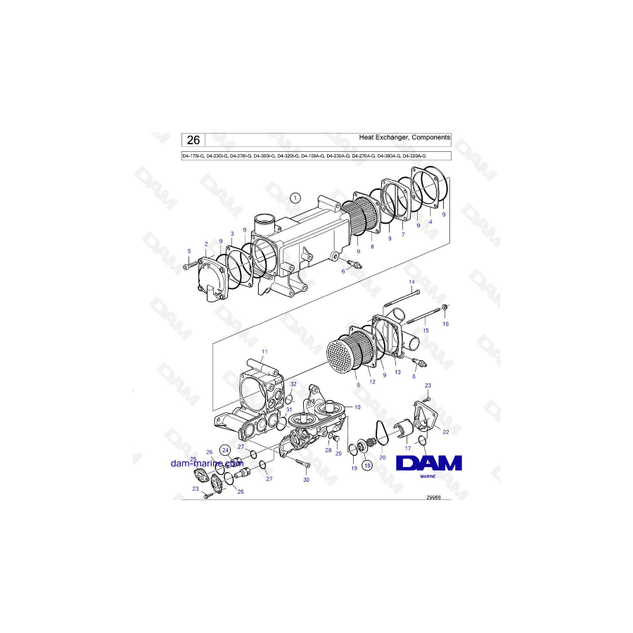 Volvo Penta D4-175I-G / D4-230I-G / D4-270I-G / D4-300I-G / D4-320I-G / D4-150A-G / D4-230A-G / D4-270A-G - Heat Exchanger