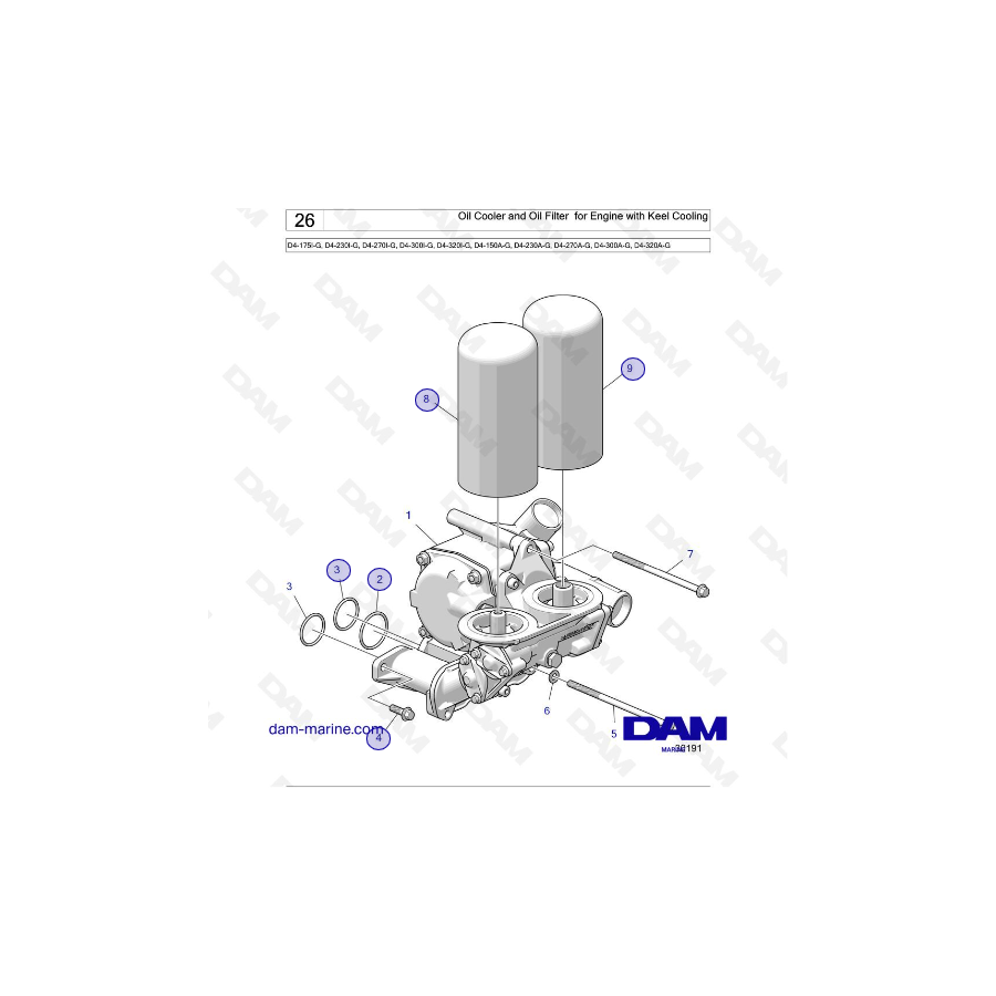 Volvo Penta D4-175I-G / D4-230I-G / D4-270I-G / D4-300I-G / D4-320I-G / D4-150A-G / D4-230A-G / D4-270A-G - Enfriador de aceite 