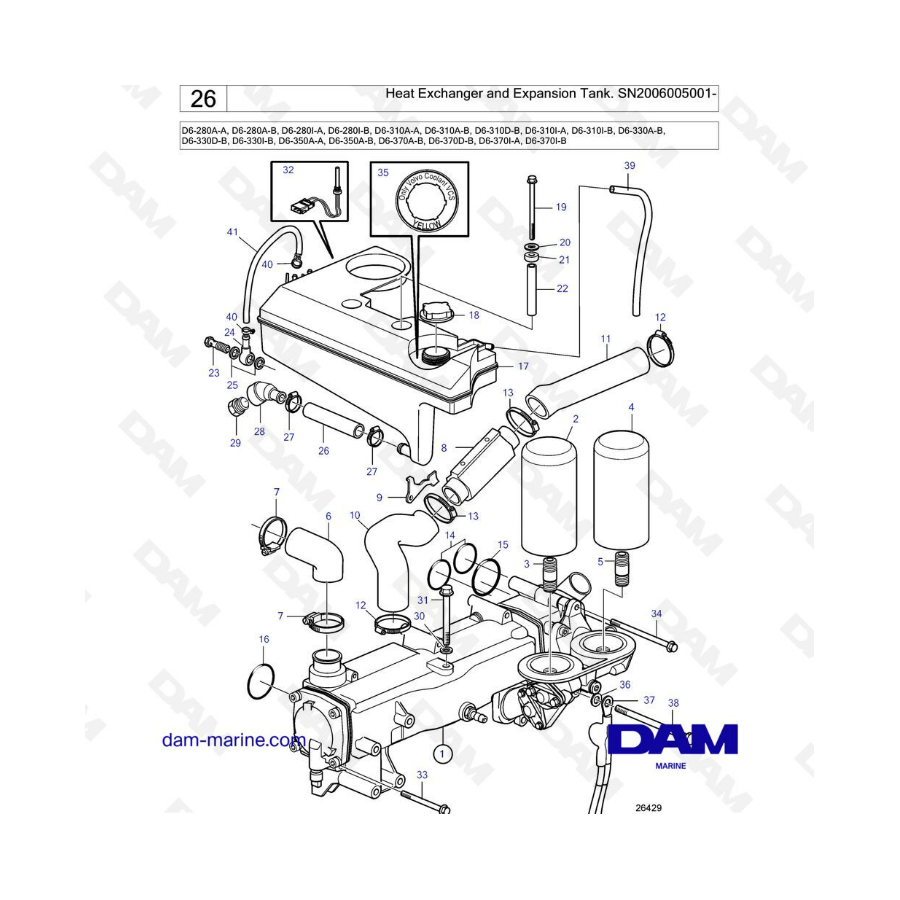 Volvo Penta D6-280 / D6-310 / D6-330 / D6-350 / D6-370 - Heat exchanger & expansion tank