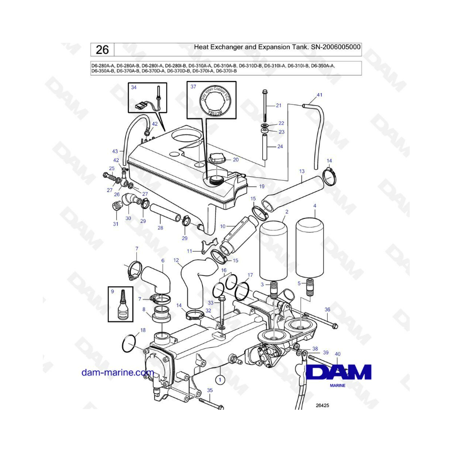 Volvo Penta D6-280 / D6-310 / D6-350 / D6-370 - Heat exchanger & expansion tank