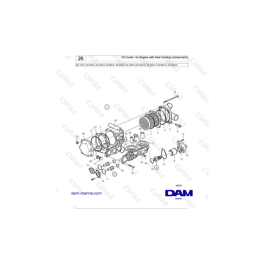 Volvo Penta D4-175I-G / D4-230I-G / D4-270I-G / D4-300I-G / D4-320I-G / D4-150A-G / D4-230A-G / D4-270A-G - Enfriador de aceite 