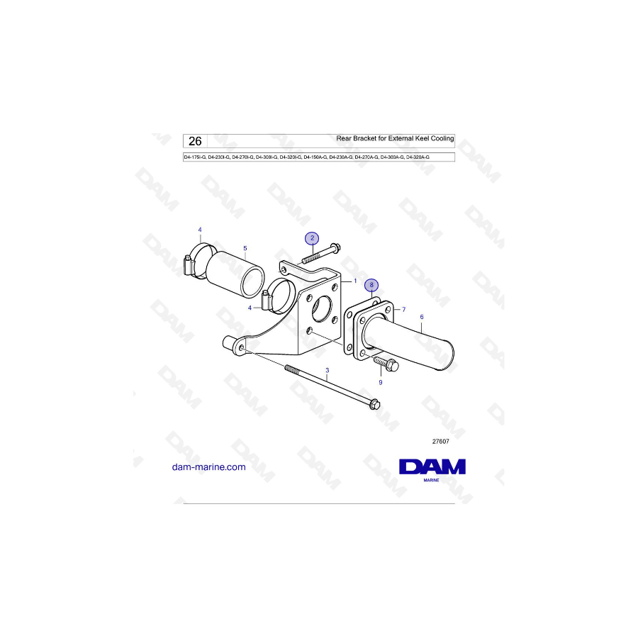 Volvo Penta D4-175I-G / D4-230I-G / D4-270I-G / D4-300I-G / D4-320I-G / D4-150A-G / D4-230A-G / D4-270A-G - Rear Bracket