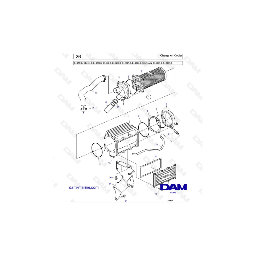 Volvo Penta D4-175I-G / D4-230I-G / D4-270I-G / D4-300I-G / D4-320I-G / D4-150A-G / D4-230A-G / D4-270A-G - Charge Air Cooler