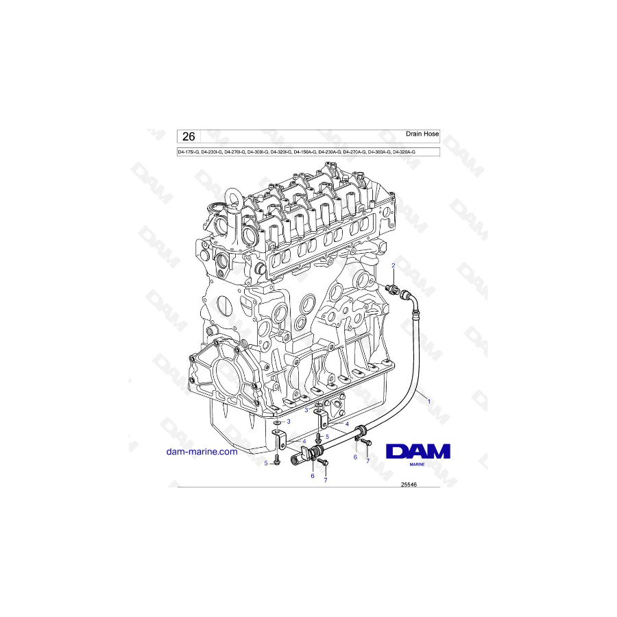 Volvo Penta D4-175I-G / D4-230I-G / D4-270I-G / D4-300I-G / D4-320I-G / D4-150A-G / D4-230A-G / D4-270A-G - Drain Hose