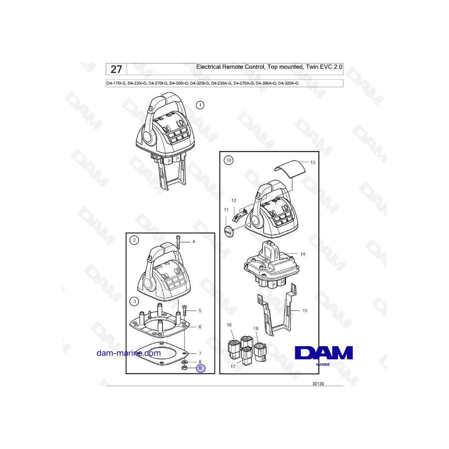 Volvo Penta D4-175I-G / D4-230I-G / D4-270I-G / D4-300I-G / D4-320I-G - Electrical Remote Control