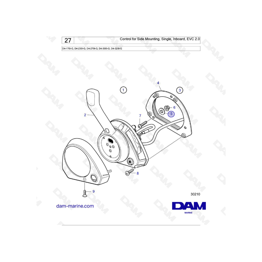 Volvo Penta D4-175I-G / D4-230I-G / D4-270I-G / D4-300I-G / D4-320I-G - Control for Side Mounting