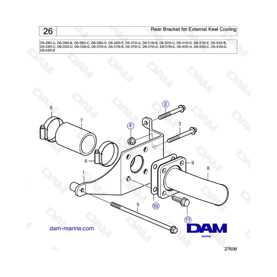 Volvo Penta D6-280 / D6-310 / D6-330 / D6-370 / D6-435 - Rear bracket for external keel cooling