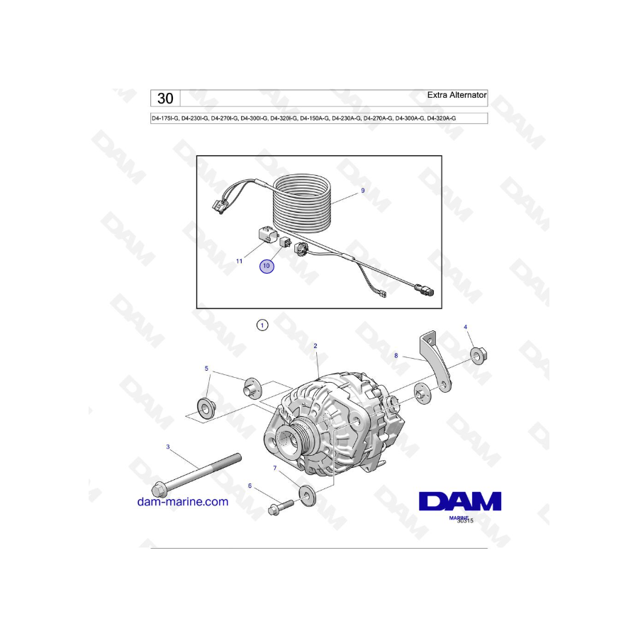 Volvo Penta D4-175I-G / D4-230I-G / D4-270I-G / D4-300I-G / D4-320I-G / D4-230A-G / D4-270A-G / D4-300A-G - Alternador adicional