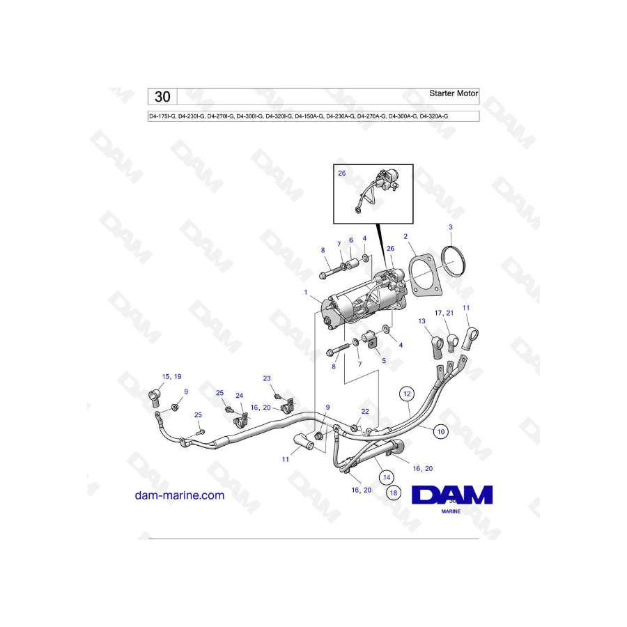 Volvo Penta D4-175I-G / D4-230I-G / D4-270I-G / D4-300I-G / D4-320I-G / D4-230A-G / D4-270A-G / D4-300A-G - Starter Motor