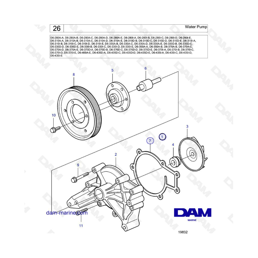 Volvo Penta D6-280 / D6-310 / D6-330 / D6-350 / D6-370 / D6-400 / D6-435 - Bomba de agua