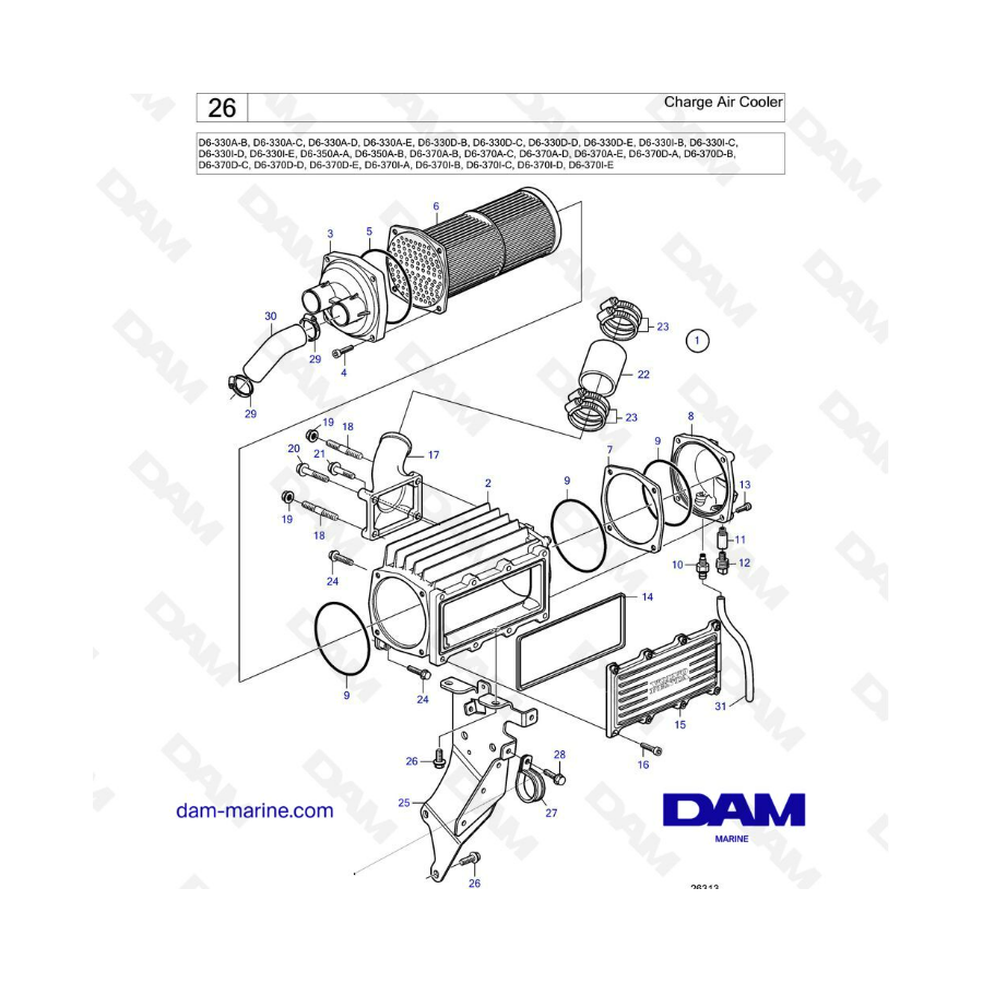 Volvo Penta D6-330 / D6-350 / D6-370 - Carga del enfriador de aire