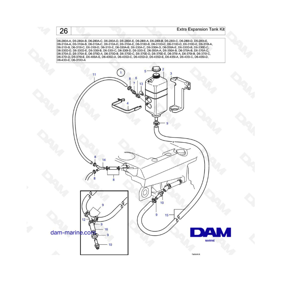 Volvo Penta D6-280 / D6-310 / D6-330 / D6-350 / D6-370 / D6-400 / D6-435 - Extra expansion tank kit 