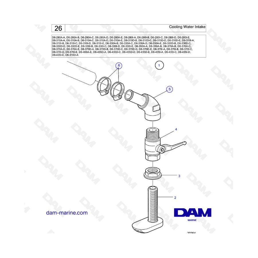 Volvo Penta D6-280 / D6-310 / D6-330 / D6-350 / D6-370 / D6-400 / D6-435 - Cooling water intake