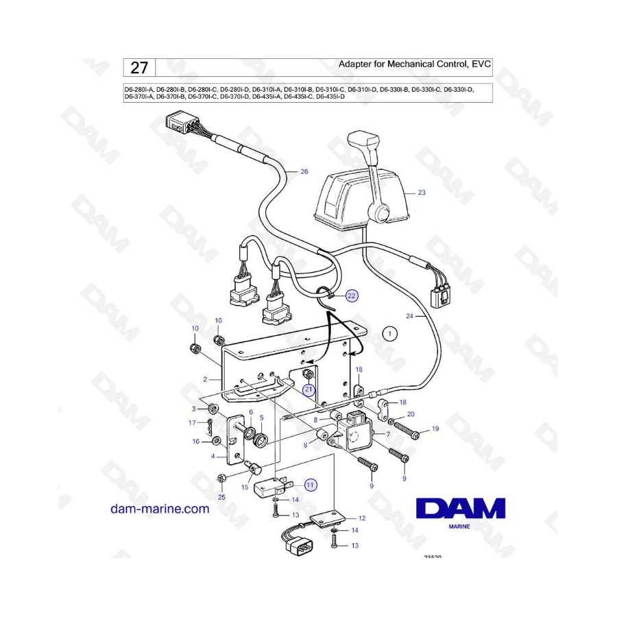 Volvo Penta D6-280 / D6-310 / D6-330 / D6-370 / D6-435 - Adaptador para control mecánico, evc