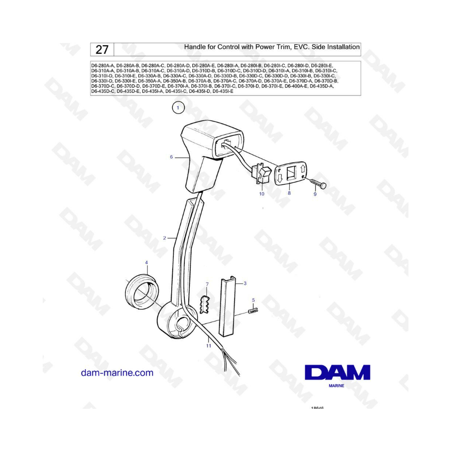 Volvo Penta D6-280 / D6-310 / D6-330 / D6-350 / D6-370 / D6-400 / D6-435 - Handle for control with power trim, evc