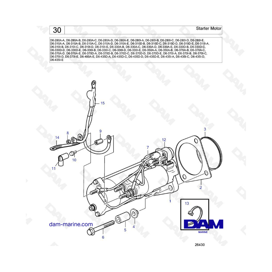 Volvo Penta D6-280 / D6-310 / D6-330 / D6-350 / D6-370 / D6-400 / D6-435 - Starter motor