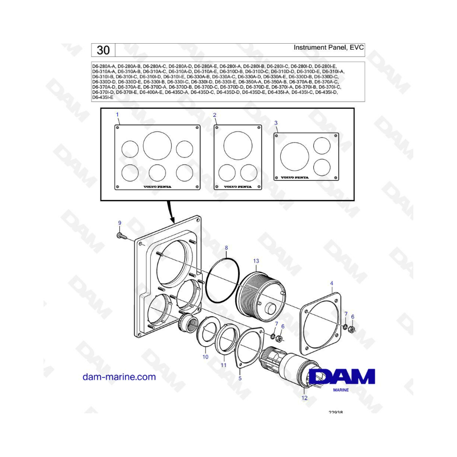 Volvo Penta D6-280 / D6-310 / D6-330 / D6-350 / D6-370 / D6-400 / D6-435 - Instrument panel, evc 