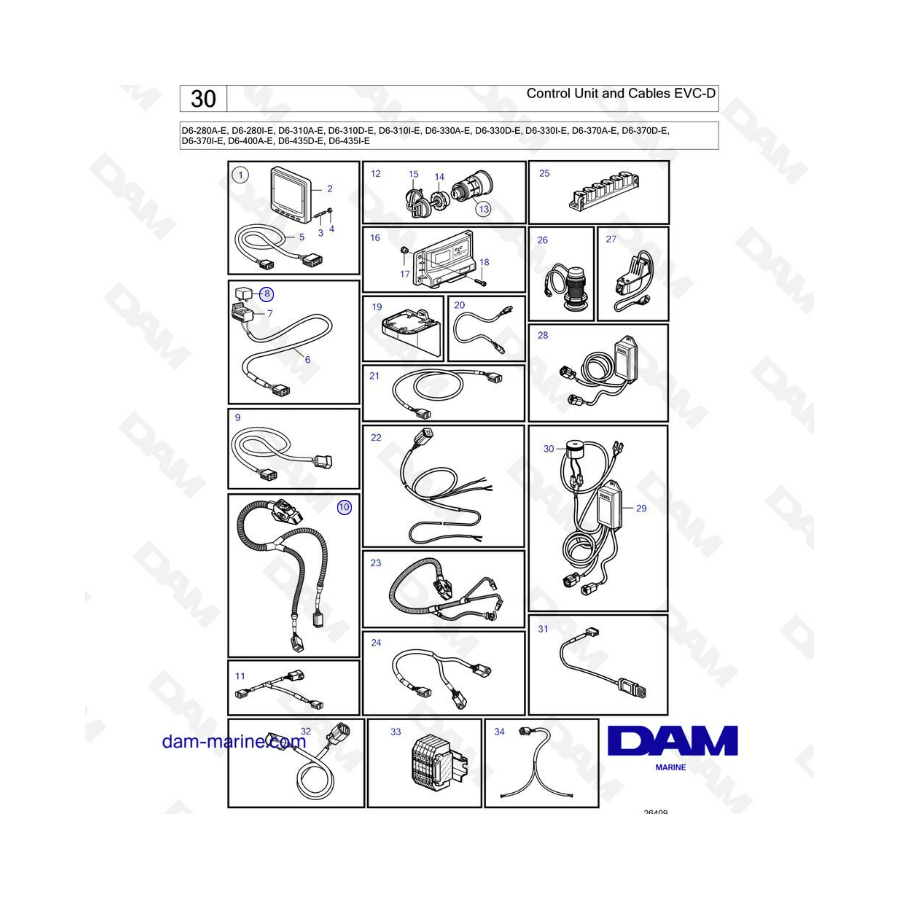 Volvo Penta D6-280 / D6-310 / D6-330 / D6-370 / D6-400 / D6-435 - Unidad de control y cables