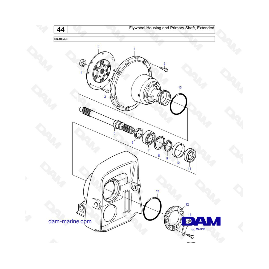 Volvo Penta D6-400 - Flywheel housing & primary shaft, extended