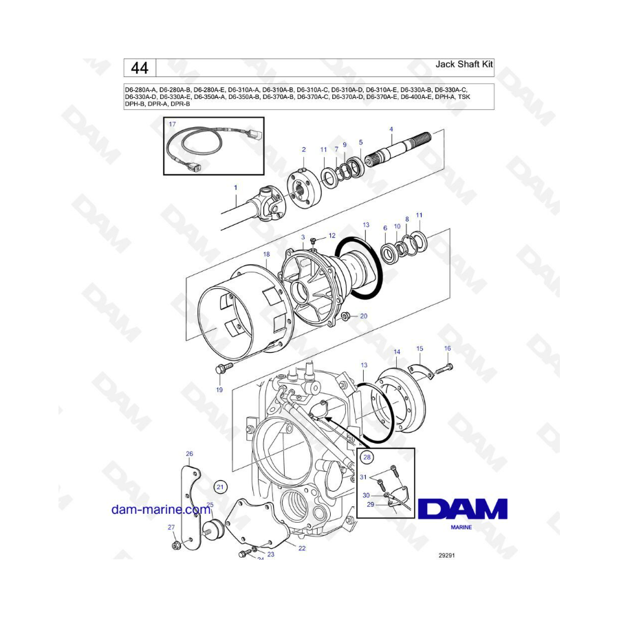 Volvo Penta D6-280 / D-310 / D6-330 / D6-350 / D6-370 - Jack shaft kit 