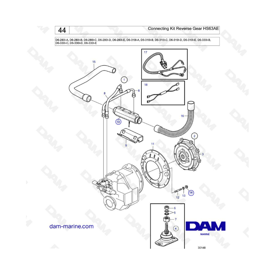 Volvo Penta D6-280 / D6-310 / D6-330 - Kit de conexión marcha atrás HS63AE