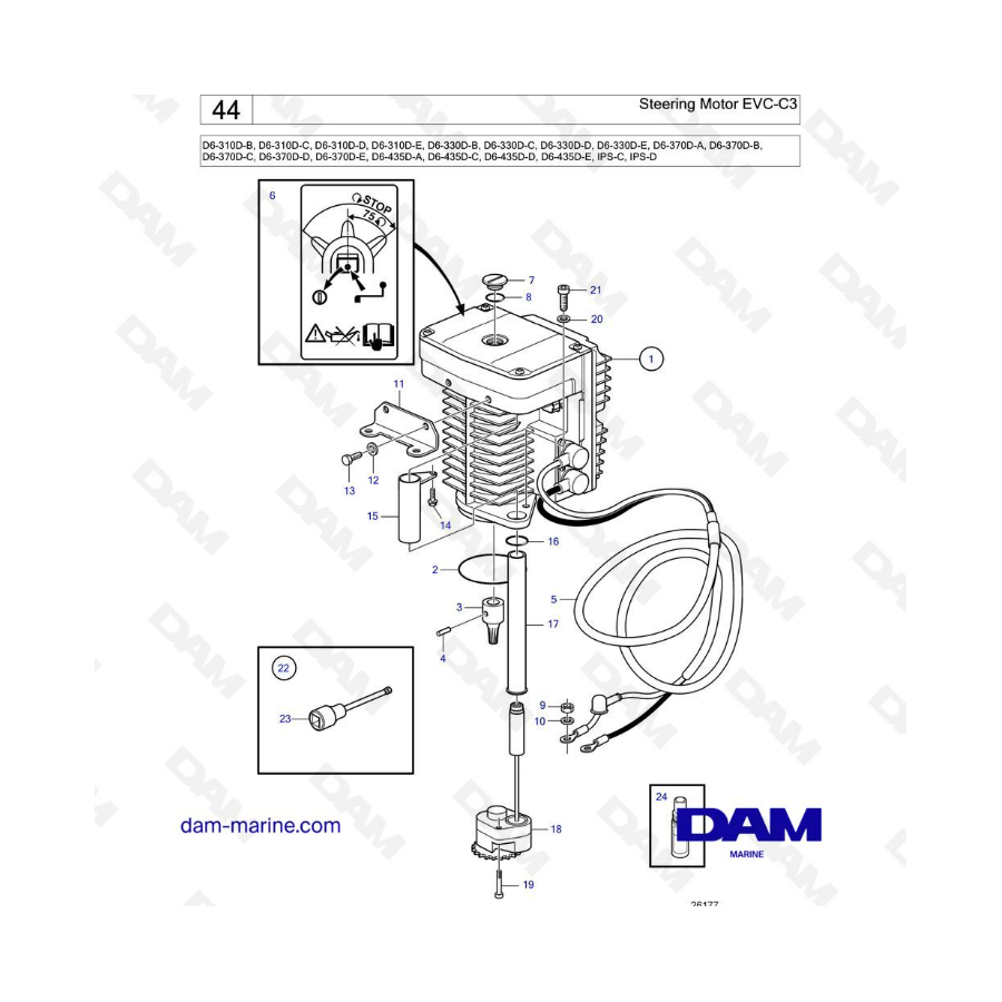 Volvo Penta D6-310 / D6-330 / D6-370 / D6-435 - Motor de dirección EVC-C3