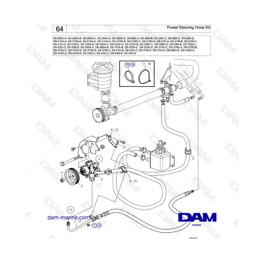 Volvo Penta D6 - Power steering hose kit