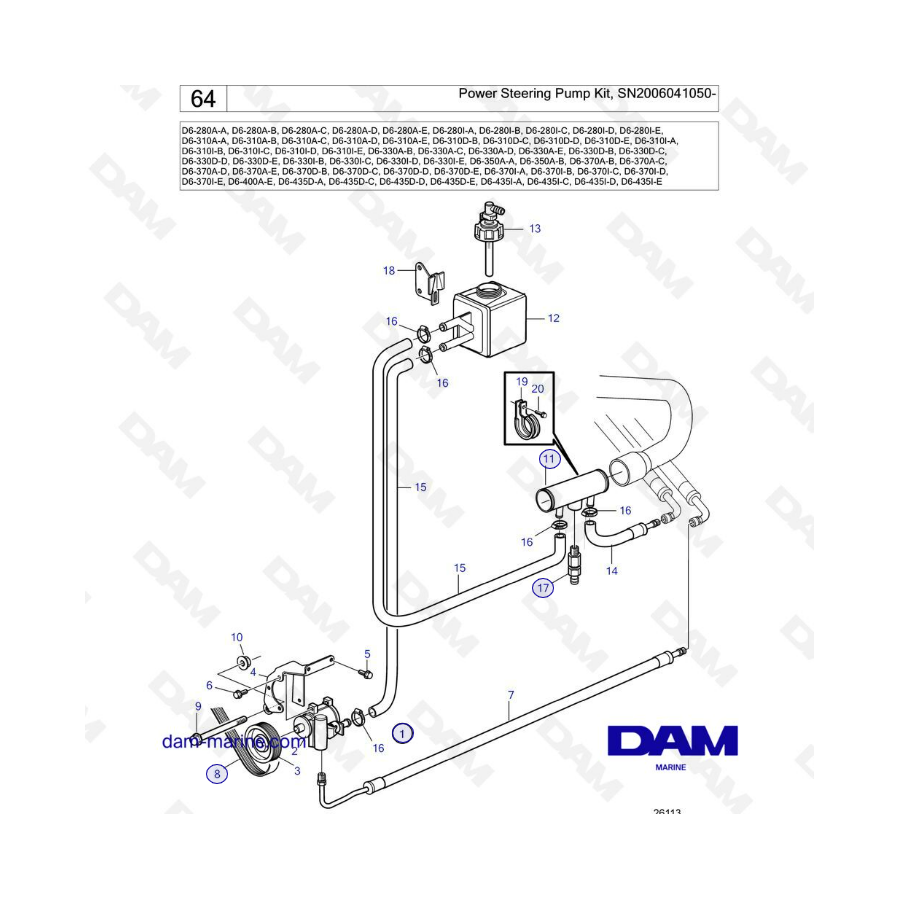 Volvo Penta D6 - Kit de bomba de dirección asistida, SN2006041050-