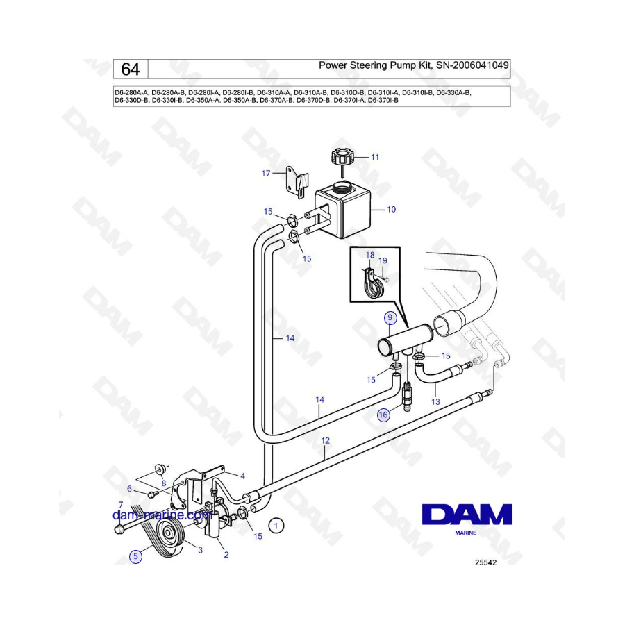 Volvo Penta D6-280 / D6-310 / D6-330 / D6-350 / D6-370 - Kit bomba dirección asistida