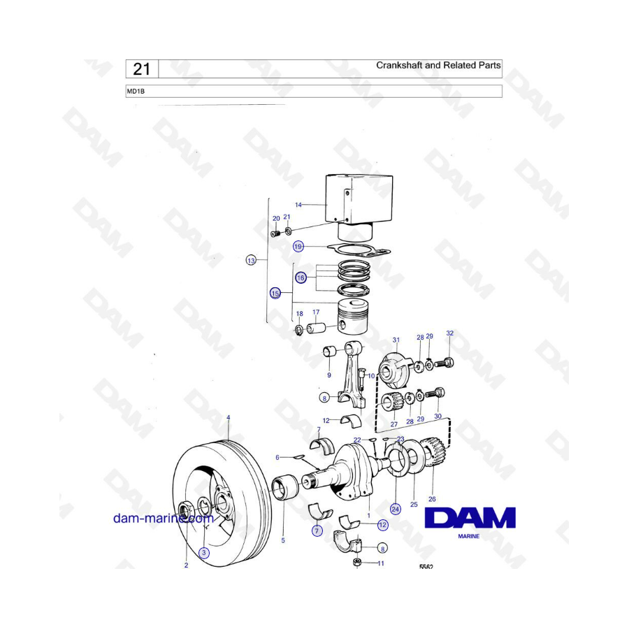 Volvo Penta MD1B - Cigüeñal y piezas relacionadas