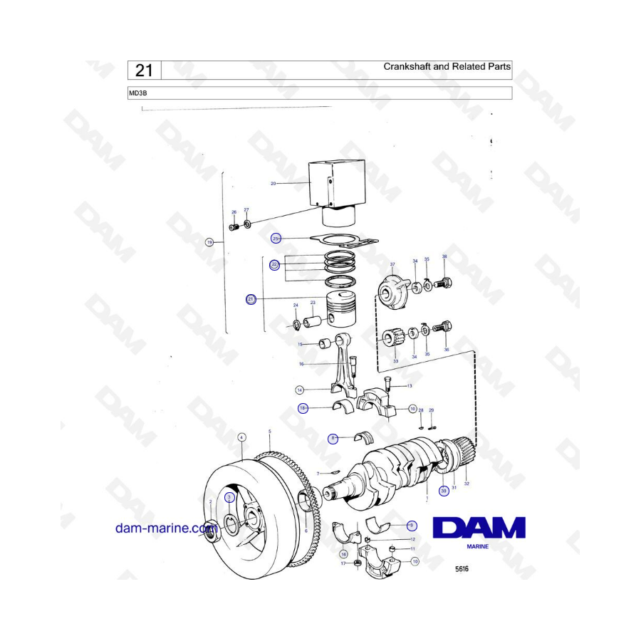 Volvo Penta MD3B - Cigüeñal y piezas relacionadas