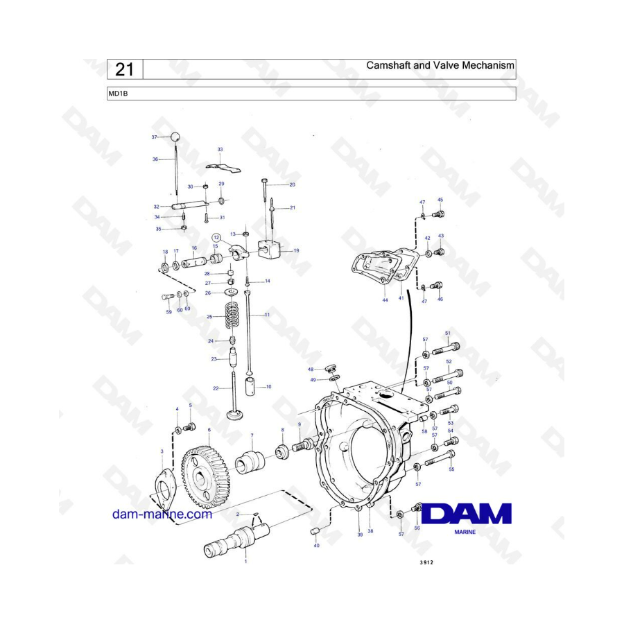 Volvo Penta MD1B - Camshaft and valve mechanism 