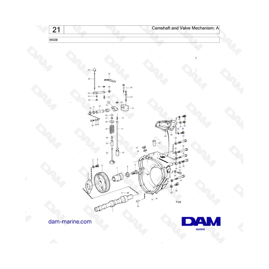 Volvo Penta MD2B - Camshaft and valve mechanism: A 