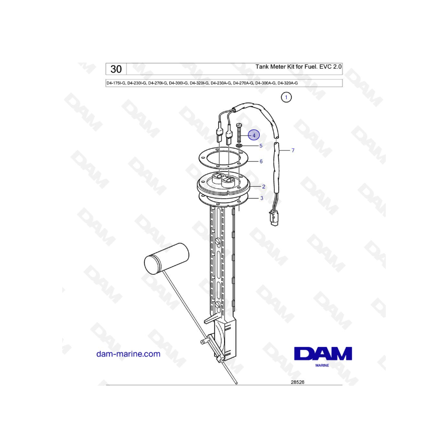 Volvo Penta D4-175I-G / D4-230I-G / D4-270I-G / D4-300I-G / D4-320I-G / D4-150A-G / D4-230A-G / D4-270A-G - Kit de medidor de ta