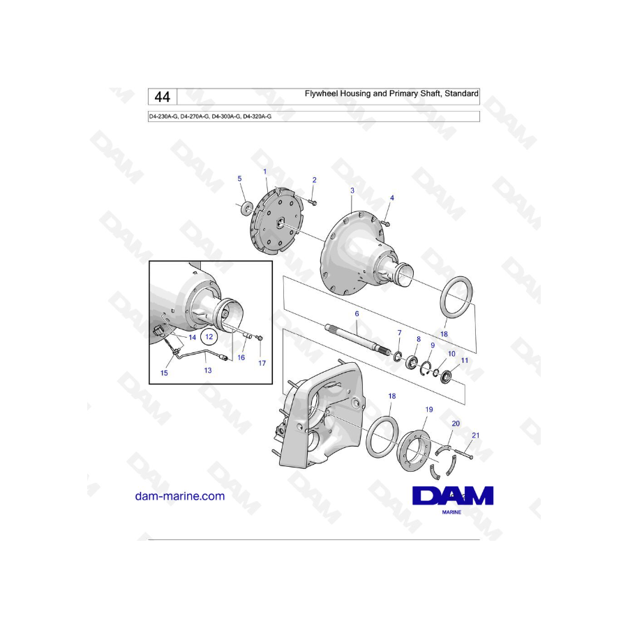 Volvo Penta D4-175I-G / D4-230I-G / D4-270I-G / D4-300I-G / D4-320I-G / D4-150A-G / D4-230A-G / D4-270A-G - Carcasa del volante