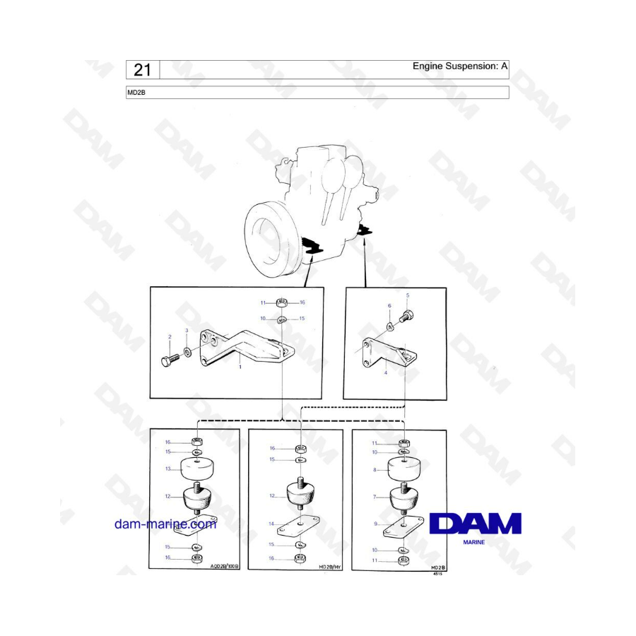 Volvo Penta MD2B - Engine suspension : A