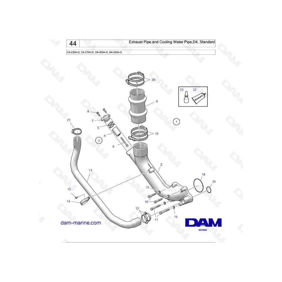 Volvo Penta D4-175I-G / D4-230I-G / D4-270I-G / D4-300I-G / D4-320I-G / D4-150A-G / D4-230A-G / D4-270A-G - Exhaust Pipe